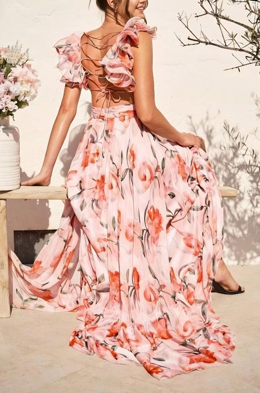 Soléa™ | Backless Printed Maxi Dress